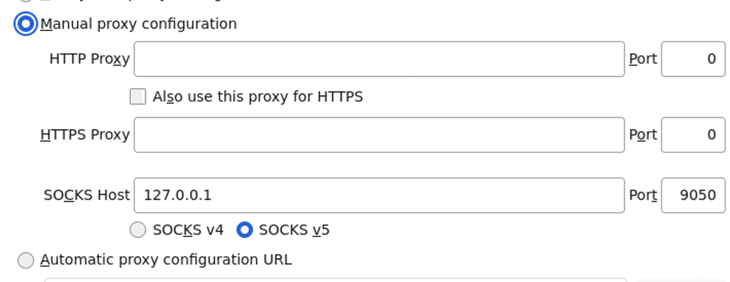 Firefox proxy settings
